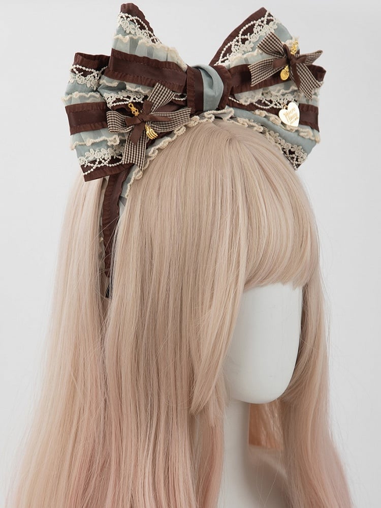 Plaid Green Lace KC Big Bowknot Lolita Sweet Chocolate Mint