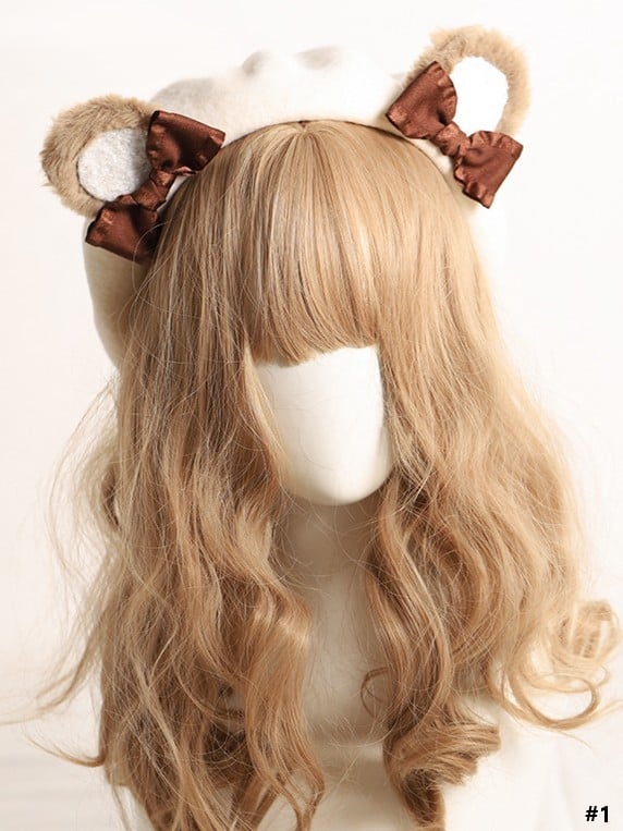 20 Color Options Sweet Lolita Plush Bear Ear Bowknot Beret