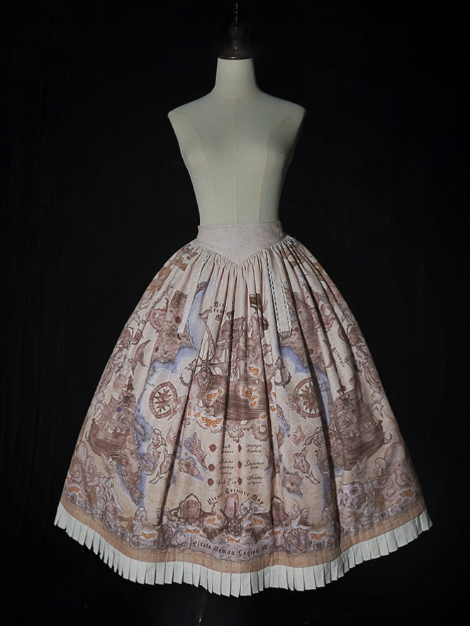 Belt Waist Pirate Lolita Skirt Corset Print Creamy Ship