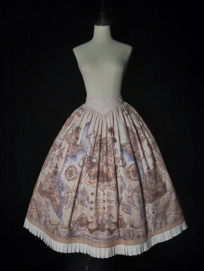 Belt Waist Pirate Lolita Skirt Corset Print Creamy Ship