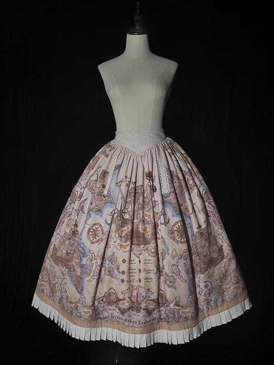 Belt Waist Pirate Lolita Skirt Corset Print Creamy Ship