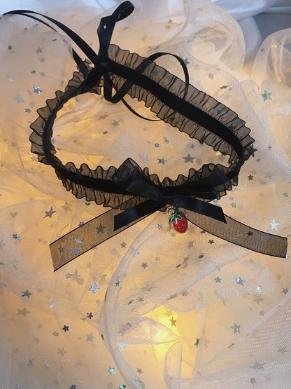 Strawberry with Choker Sweet Lolita Pendant Bowknot Black