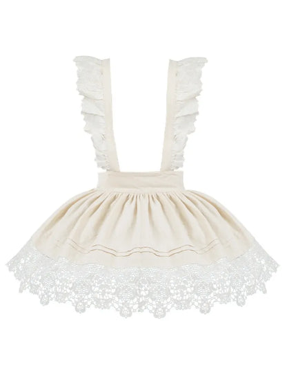 Beige Schürze mit Blumenspitzensaum und abnehmbaren Schultergurten