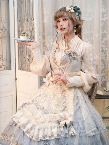 Blue Front Button Placket Lily Elegant Classic Lolita JSK Full Set Pink House