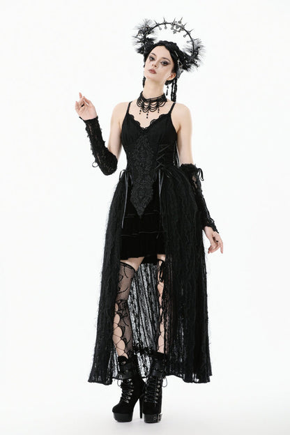 Black Floral Embroidered Lace Slip Dress Gothic Sleeveless