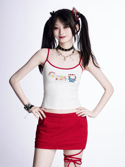 ホワイトキティ柄 ビタースイートTシャツ/キャミトップ