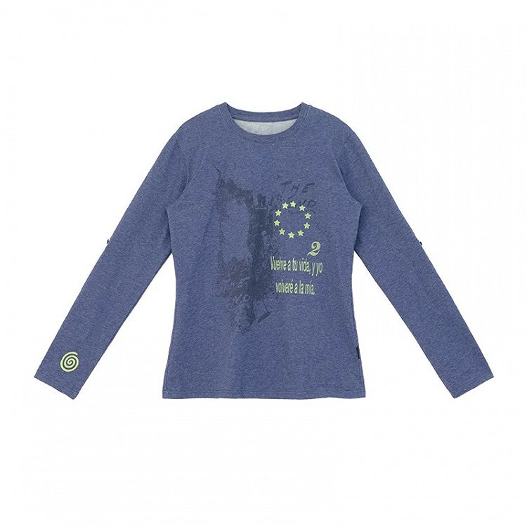 Y2K Purple Crew-Neck Long-Sleeved Loose Tee with Distressed Graphic - innomoood