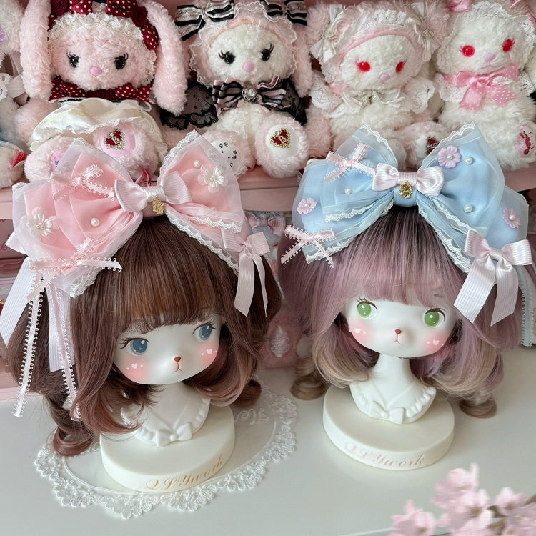 Pink/BluePink KC Bowknot Decorated Floral Beaded Design