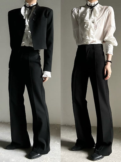 Ouji Lolita Black Straight-Leg Pants with Elastic Back Waist & Subtle Flare