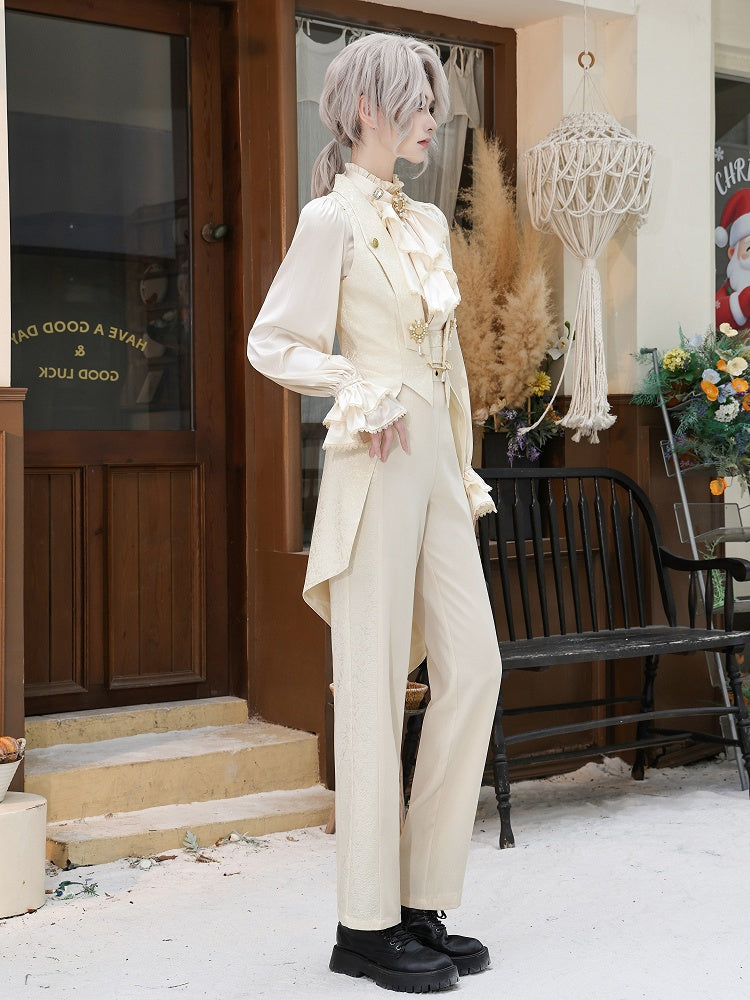 Ivory Asymmetric Split-Tail Waistcoat with Ornate Pin Closure - DevilInspired Exclusive Collection