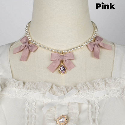 Jirai Kei Halskette mit Schleifen und Strassperlen