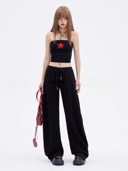 Glamorous Vintage Schwarzes, eng anliegendes Bustier-Top mit rotem Sternenmuster