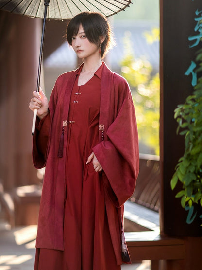 with Decor Lettering Coat - Print Tree Removable Chinese Unisex Embroidery Red Tassel Mountain