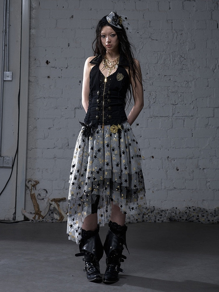 Kleid Balletcore Stufenrock aus Netzstoff, trägerlos, Grau/Asche