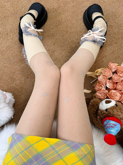 Tights Y2K Nude Bowknot Semi-sheer Pattern