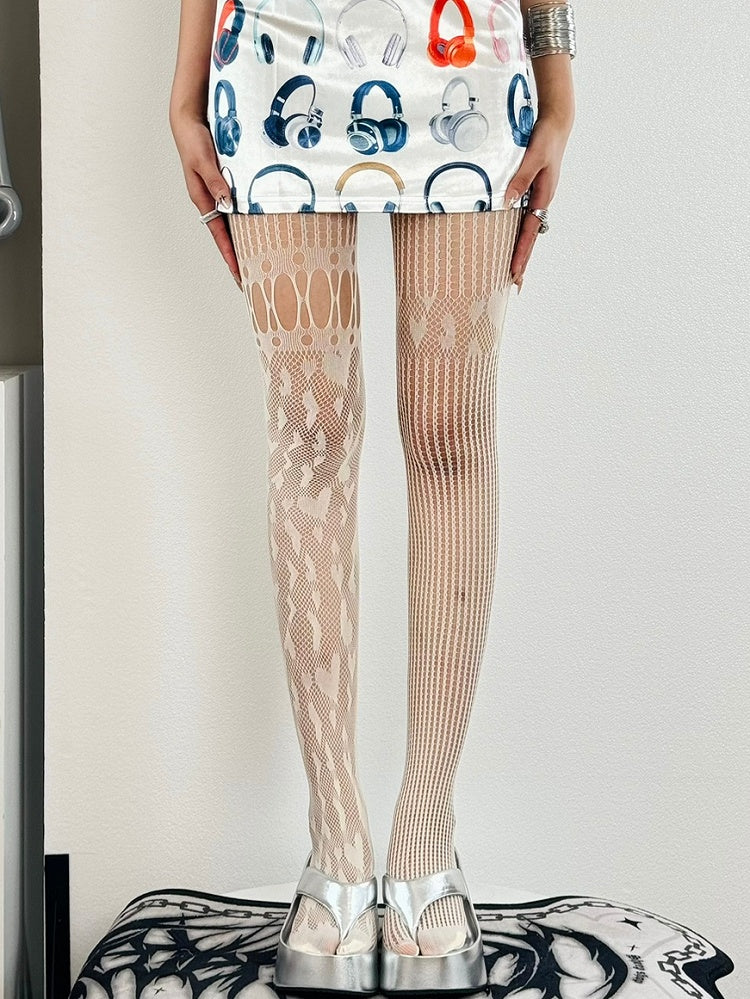 Tights Cut-out Asymmetrical Details Black/White/Gray/Brown Design