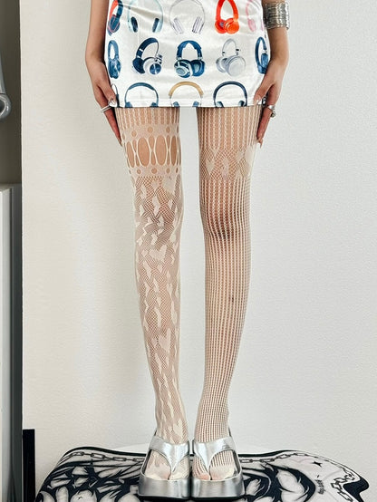 Tights Cut-out Asymmetrical Details Black/White/Gray/Brown Design