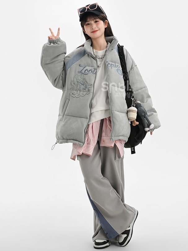 Zootopia Judy and Nick Applique Grey Puffer Jacket