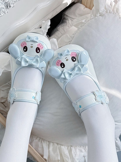 Charming in Lolita Sweet Sky Velcro Closure Blue Low-heel Bows Janes Mary Floral