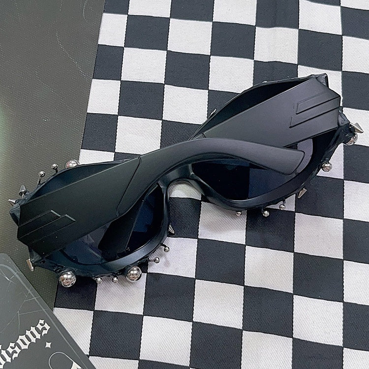 Decorated Black Punk Beaded Rock Sunglasses And Studs