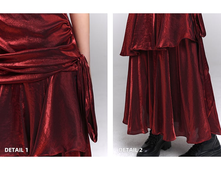 Abendkleid mit herzförmigem Ausschnitt und gerüschtem Design, Weinrot