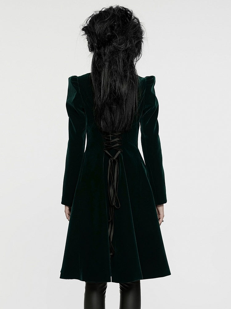 Goth Symmetric Gorgeous Green Coat Black