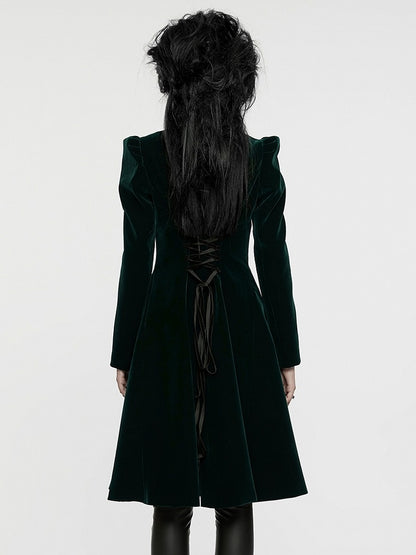 Goth Symmetric Gorgeous Green Coat Black