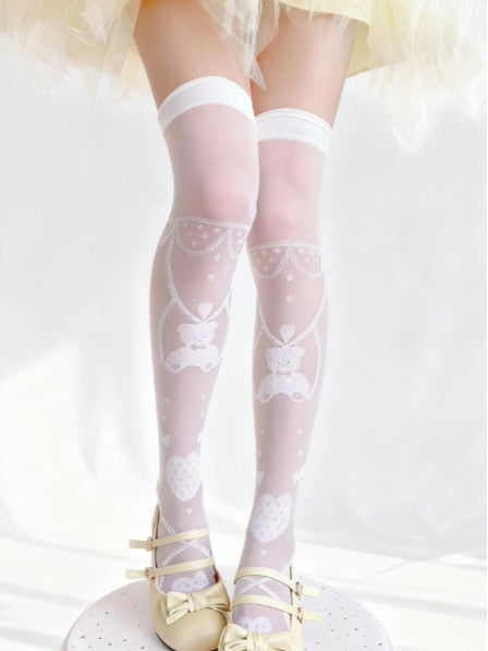 White Teddy Style Colors: Pattern Sheer Stockings (2 Lolita Bear