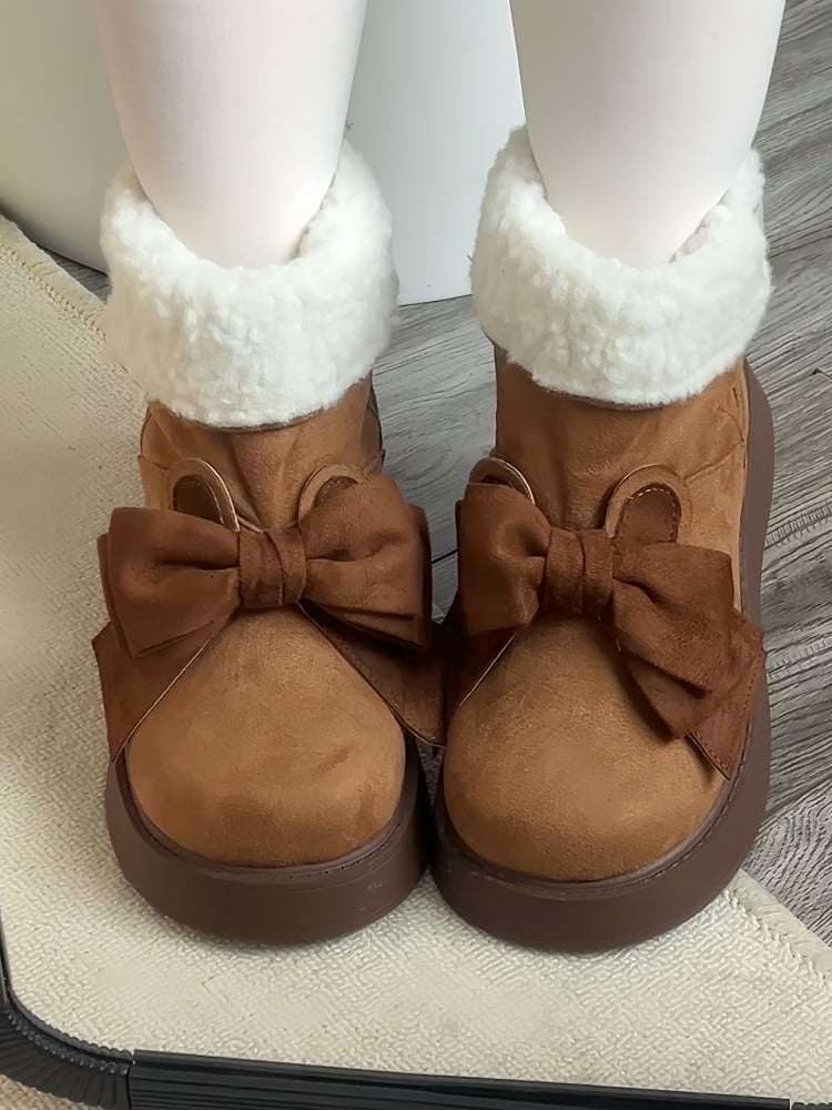 Braune Winter-Ugg-Stiefel mit Hasenohren und Schleife