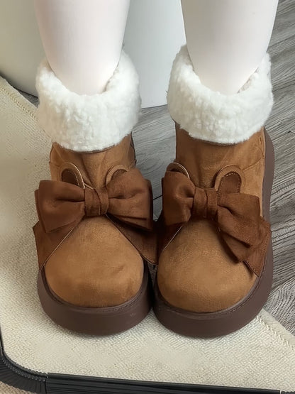 Braune Winter-Ugg-Stiefel mit Hasenohren und Schleife