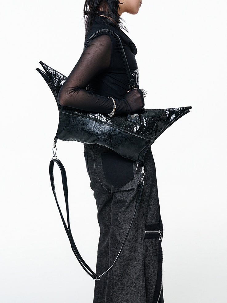 ゴシックパンクブラック折りたたみ四角星バッグ