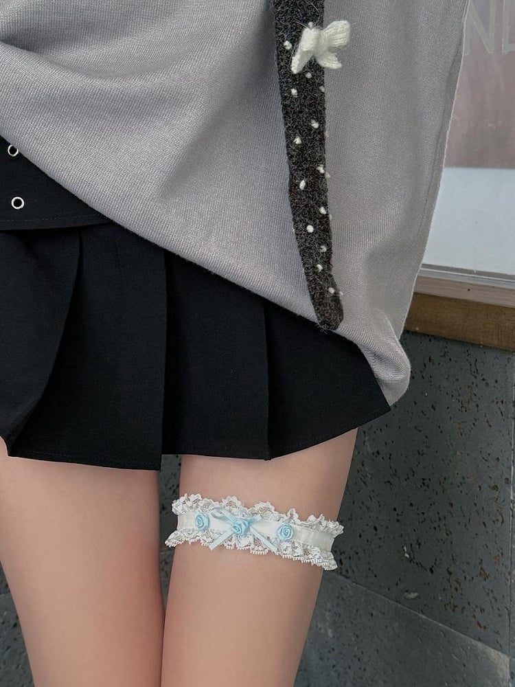 ピンクのスイートローズの蝶結びレーストリムのレッグループ