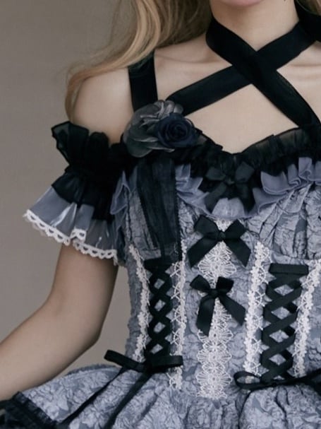 Lolita and Rose Black Blue Tulle Brooch