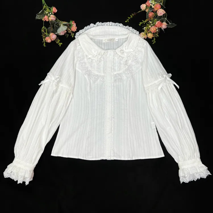 Bluse mit langen Ärmeln, Baumwolle, weiß, Größe L, 98 cm, Kragenweite, Brustweite, Ausverkaufsgröße für
