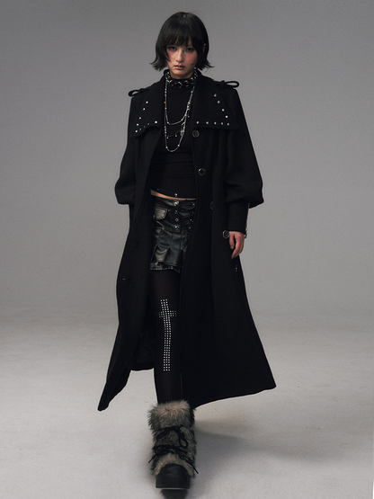 Sleeves - Black Asymmetrical A-Silhouette Button Balloon Coat Closure