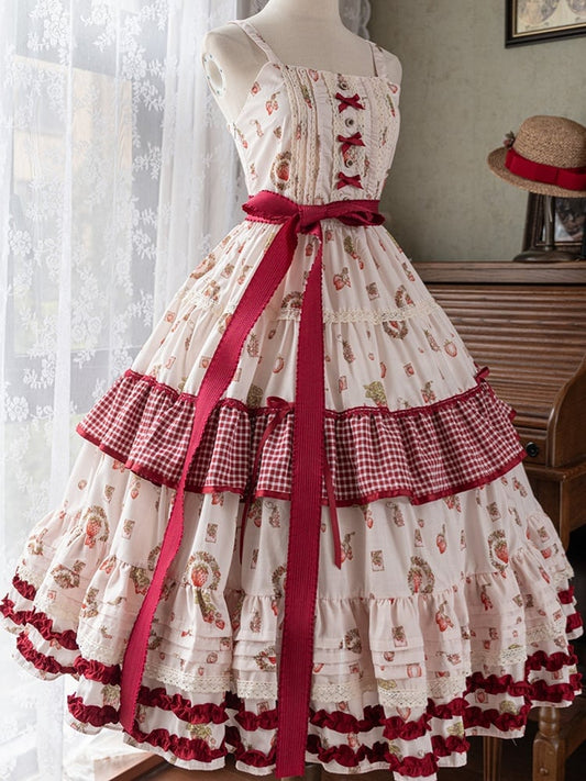 with Sweet Print Red Gingham and Dress Strawberry Ruffle Layers Lolita