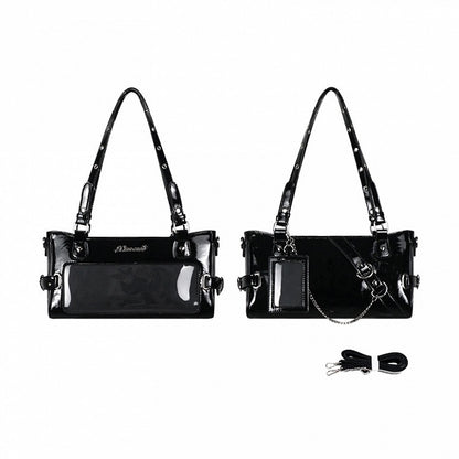 Bag Black Transparent-Window PU Versatile Ita Leather