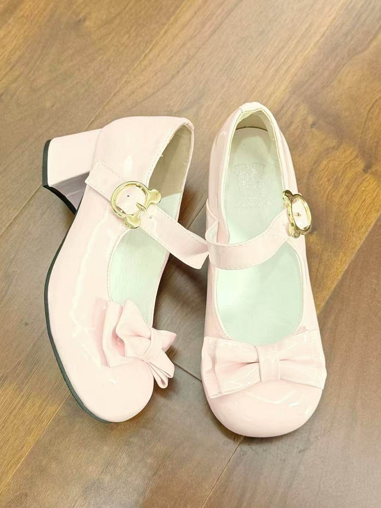Round-toe 5cm Lolita with Mary Sweet Top Bear-themed at Bow Buckle Pink Janes Heeled in