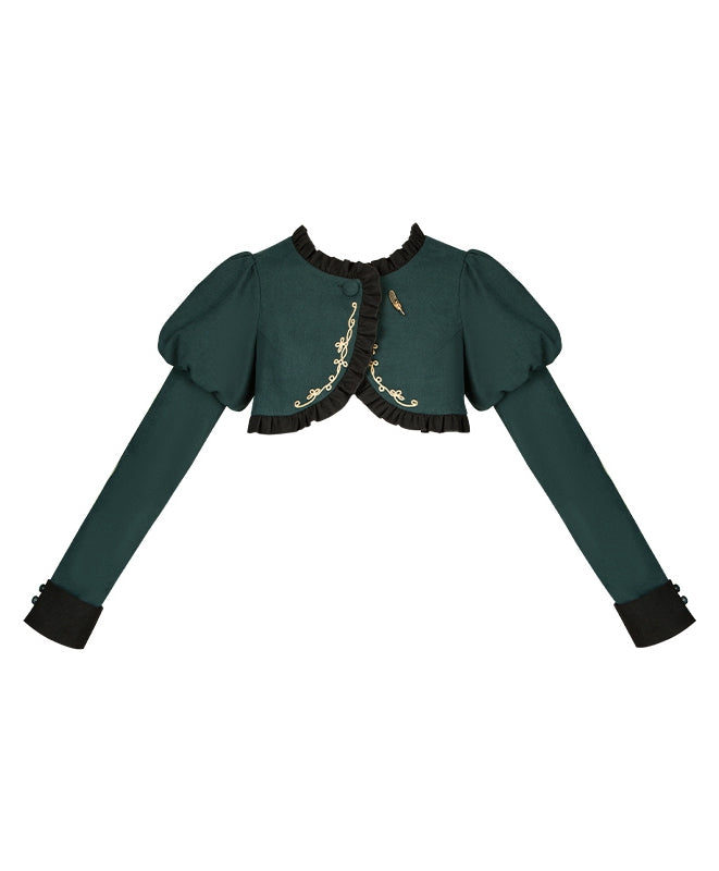 Cropped Golden Top with Embroidery Green Juliette Sleeves