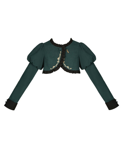 Cropped Golden Top with Embroidery Green Juliette Sleeves