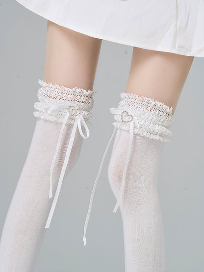 Stockings Colors Rhinestone Bow Decoration Heart 4 Lace