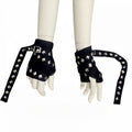 Schwarze Punk Gothic Nieten Riemen Fingerlose Handschuhe