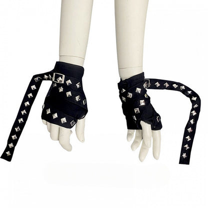 Black Punk Gothic Studs Strap Fingerless Gloves