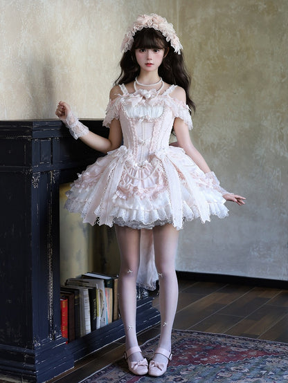 Accents Bead Lolita with and Dress Corset Balletcore Bow Chains Pink Princess