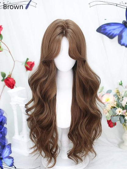 Wig Black/Grey/Brown Curtain 65-70CM With Bangs Wavy