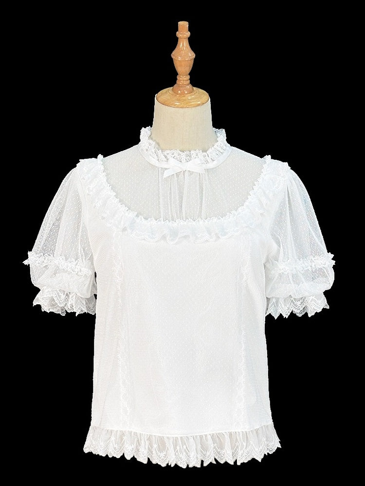 Dreamy Beige or White Lace Blouse with Removable Sleeves Lolita Style - Miss Cube Dressworks