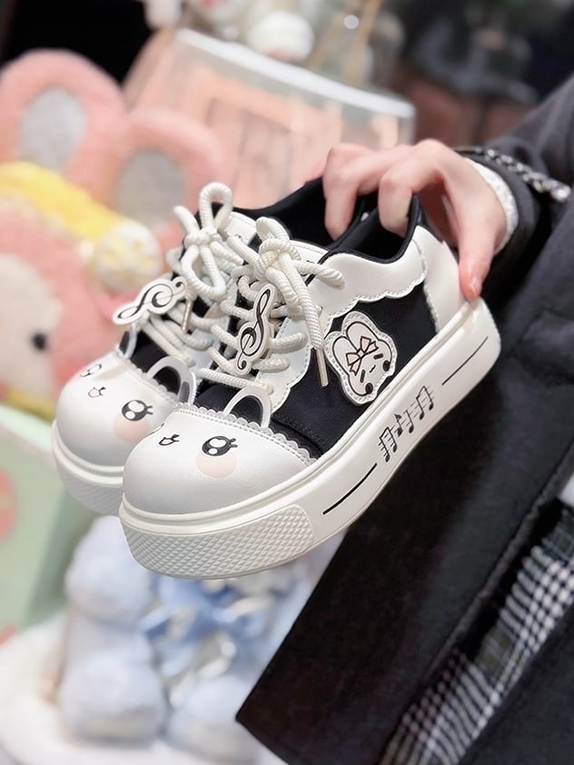 Music Note - Black Core Sneakers with Bunny Theme Details Otaku Platform Scalloped Trim