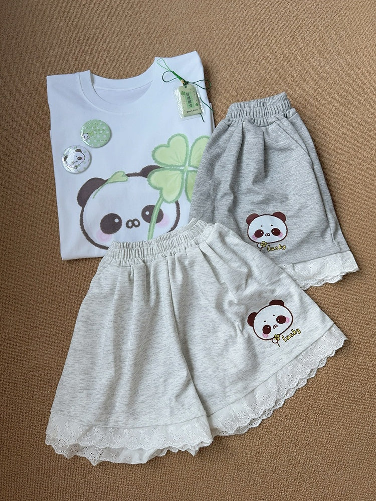 Trim with Shorts Print White Panda Lace