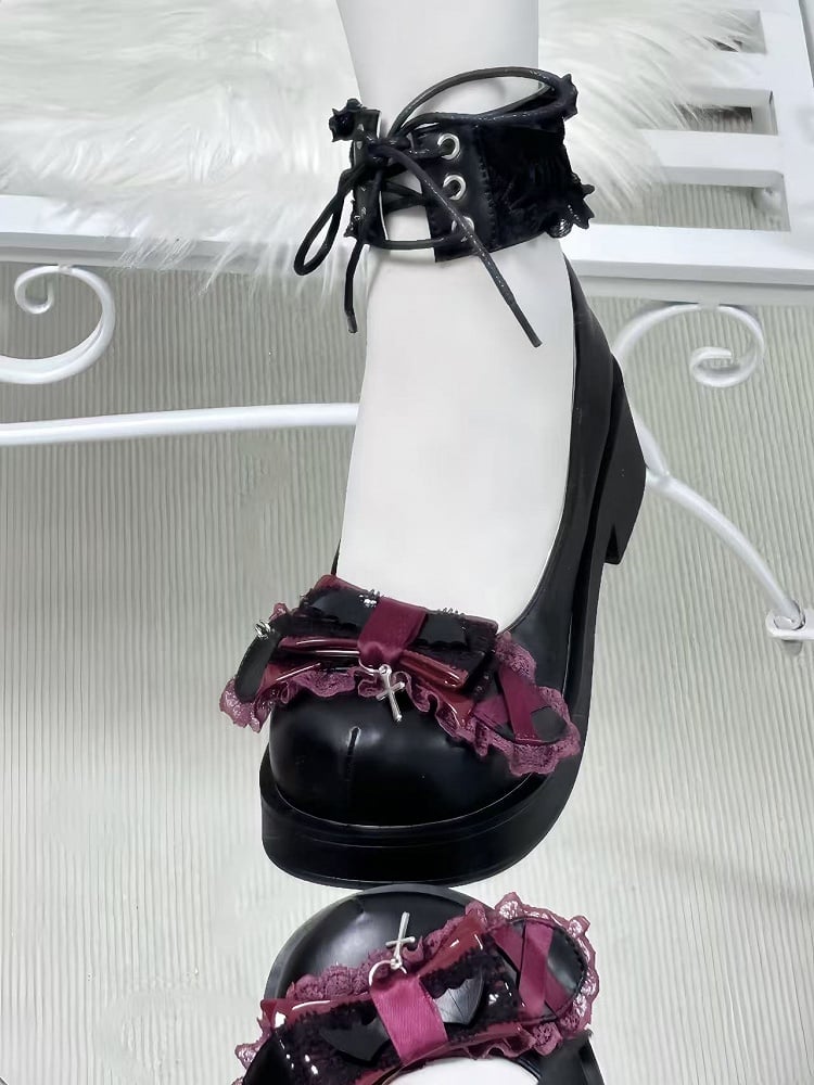 Janes: Ankle Mid-Heel Lace-Up Jirai Black with Mary Kei