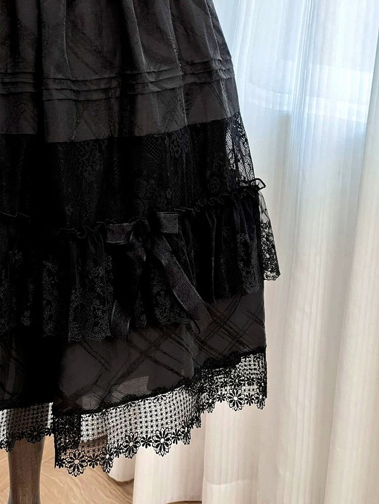 3-Color Lace Tiered Underskirt with Bow - Tan Tuan
